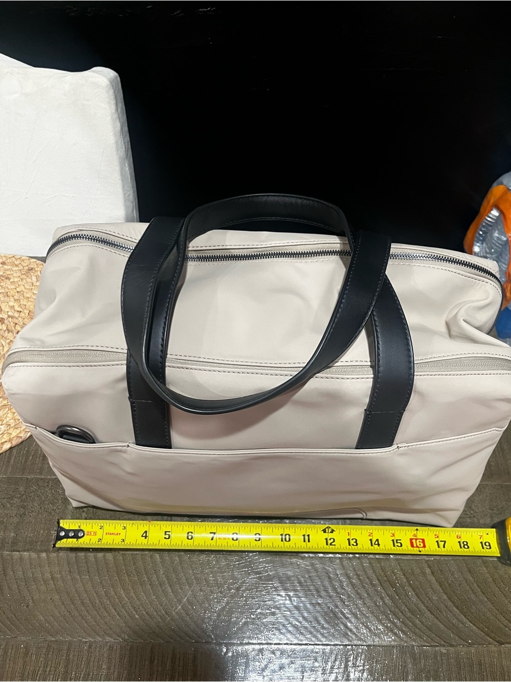 Away Cream Tote Bag with Black Handles and Detachable Strap - Picture 15 of 15